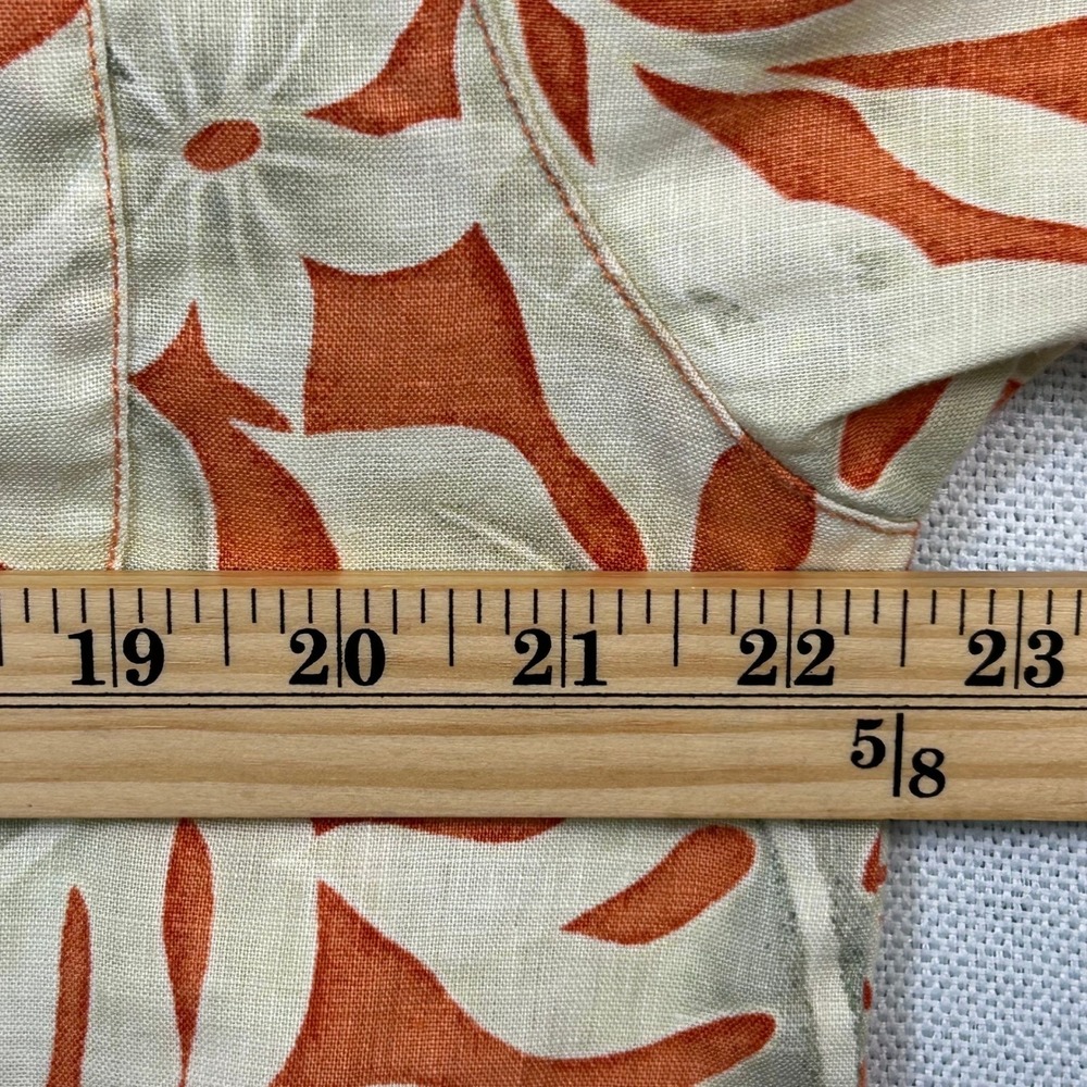 Tommy Bahama Linen Camp Shirt Mens M Orange Floral Tropical Island Hong Kong - Picture 8 of 9